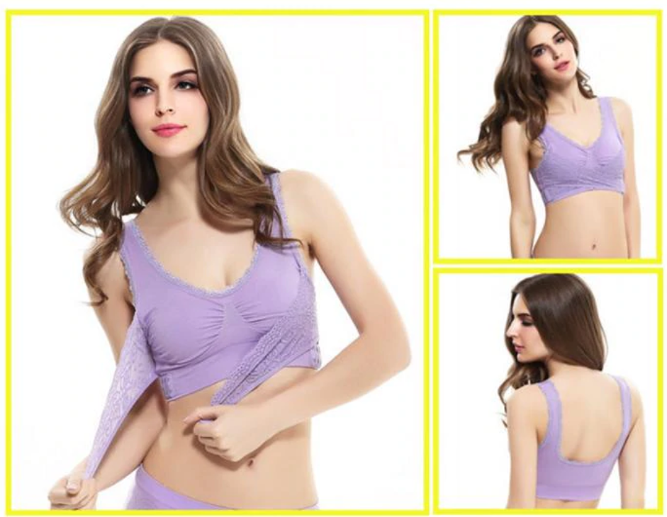 Front Cross Side-Buckle Lace Wireless Lift Bra