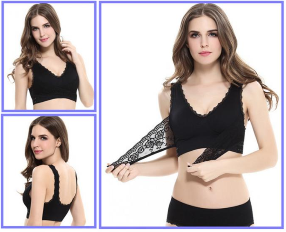 Front Cross Side-Buckle Lace Wireless Lift Bra