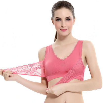 Front Cross Side-Buckle Lace Wireless Lift Bra