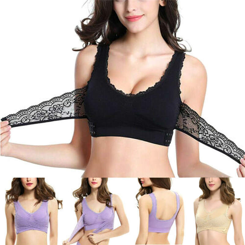 Front Cross Side-Buckle Lace Wireless Lift Bra