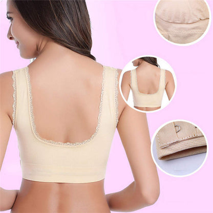 Front Cross Side-Buckle Lace Wireless Lift Bra